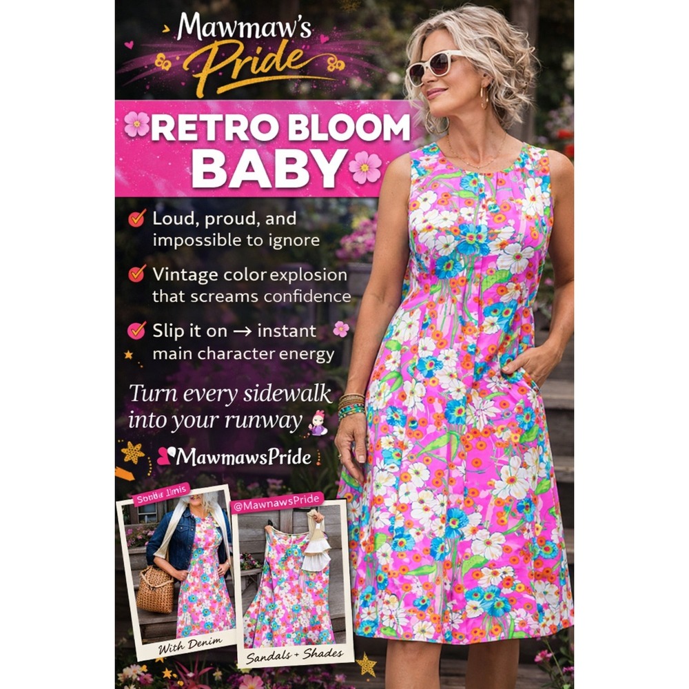 Vintage 60s 70s Floral Mod Dress Print Sleeveless A-Line Retro Garden Dress‎